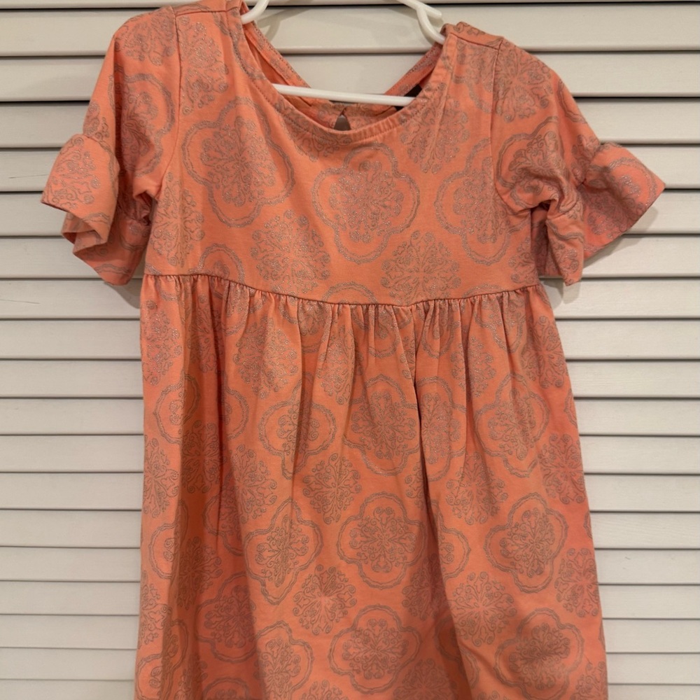 Tea Collection Short Sleeve Coral Colored Dress, Kids 5T